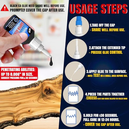 Black CA Glue 20g 150CPS Medium Super Glue for Wood & Leather | Cyanoacrylate adhesive for glass, metal, ceramic, rubber, jewelry, woodworking, hobby models and DIY crafts, Medium 150 CPS