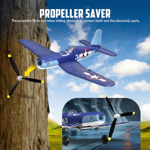 F4U Corsair RC Planes for Adults, RTF 4 Channel Remote Control Airplanes with 6-Axis Gyro, 3 Flight Modes, One-Key Aerobatics, Wingspan 400mm RC Airplane with 3 Batteries, Ideal for Outdoors