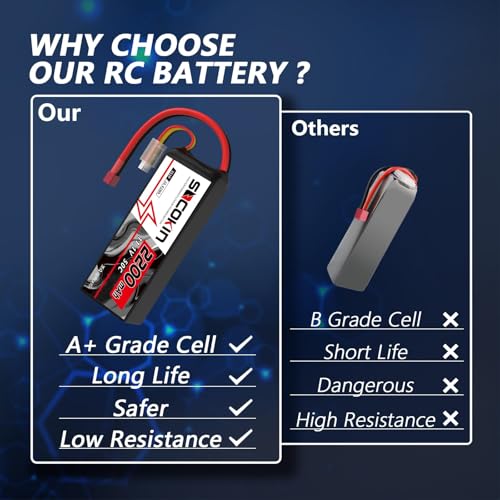 3S 2200mAh Lipo Battery 11.1V 50C Lipo Battery with T-Plug Connector Soft Case for RC Car Boat Truck