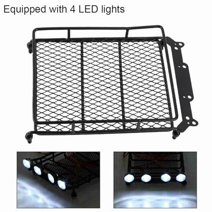 RC Car Roof Rack, Middle Size Roof Rack Luggage Carrier with 4 Round LED Lights for Axial SCX10 1/10 RC Crawler Car(4 White Light Color)