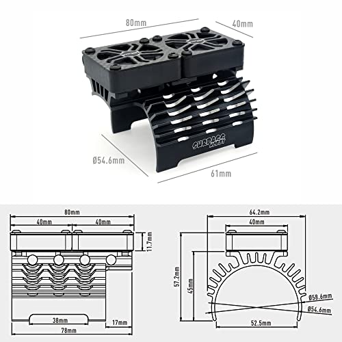 Surpass Hobby RC Cooling Fans 16000RPM,40mm Dual Car Motor Cooling Fans with Metal Heatsink for 1/5 1/6 Scale RC Car Truck Diameter 55-58mm Motor (Black) - style: Black