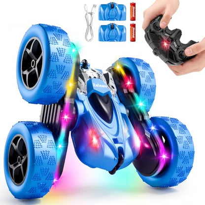 Remote Control Stunt Car 4WD 360° Flip Double‑Sided RC Cars, LED Light Bar, USB‑C Modular Battery, 2.4 GHz Outdoor Beach Toy for Boys 6‑12 Years Old, Birthday & Christmas Kids Gift, Blue - color: Blue