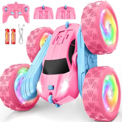 Remote Control Car, RC Cars for Girls, 2.4 GHz Double Sided RC Crawler with Upgraded USB-C Modular Battery, 360°Rotating Car Toys for 6 7 8 9 10 11 12 Year Old Girl Birthday Gift PinkBlue - color: 2-pinkblue
