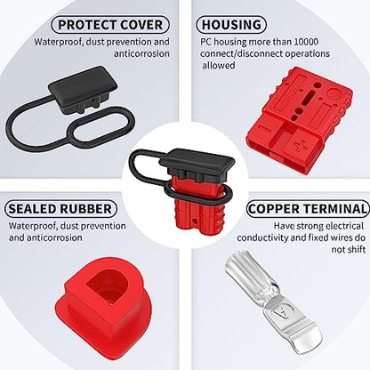 RVBOATPAT 4PCS 50Amp Battery Quick Connect/Disconnect Connector, 6 to 12 Gauge 600V Battery Cable Connector, Wire Harness Plug Kit for Car Winch Trailer - color: Red 50A 2PCS
