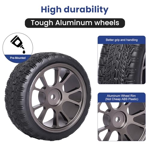 GoHooby 2.55in Rubber Tires&12mm Hex Wheel Rims Pre-Mounted Set, Compatible with Traxxas Tamiya 1/10 RC On-Road Touring Car (Color 1) - color: Color 1