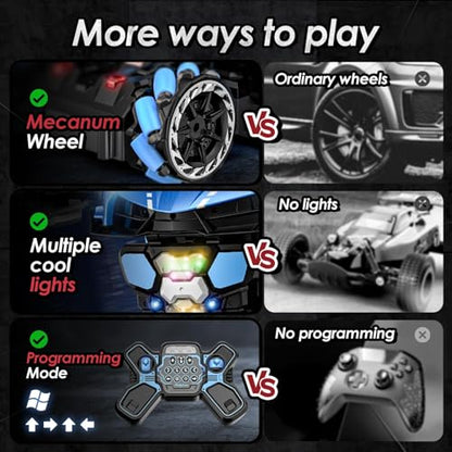 Holyton 1:10 Transforming RC Car, Large Remote Control Car | One-Button Transform to Robot, 2.4GHz Remote Control, Gesture Sensing, LED Lights, 80-Min Playtime, Gift for Kids Ages 5-12 - color: Blue