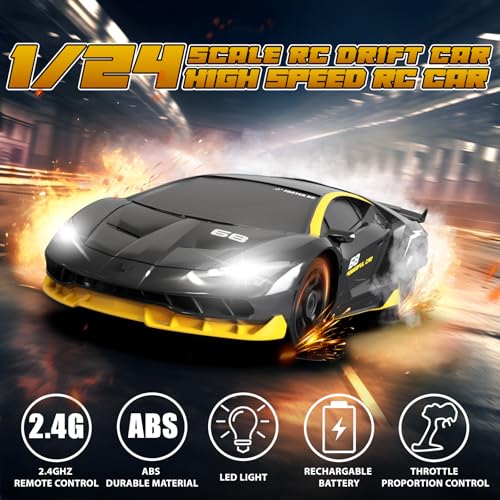 RC Drift Car Remote Control Car 2.4GHz 1/24 4WD 15KM/H High Speed Racing Sport with LED Lights & 1/28 Scale Gesture Sensing RC Stunt Toys for 6-12 Years Old Boys Girls