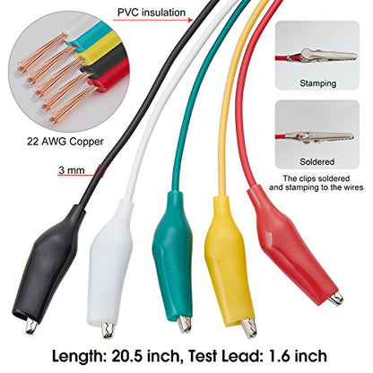 WG-026 10 Pieces and 5 Colors Test Lead Set & Alligator Clips,20.5 inches / 22 AWG Wire (2 Pack) - size: 2 PACK