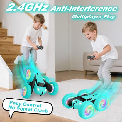 Remote Control Car, Stunt RC Cars, 2.4GHz Double Sided 360° Flips RC Crawler, Outdoor Toys for Kids Ages 4-8, Upgraded USB-C Modular Battery, 5 6 7 8 9 10 +Year Old Boys Birthday Gifts MintGreen - color: Mintgreen