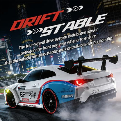 1:20 Scale 4WD RC Drift Car 2.4GHz Featuring LED Lights and Tyres Designed Specifically for Racing and Drifting, Comes with 2 Batteries Suitable for Beginners (Black) - color: 31-black