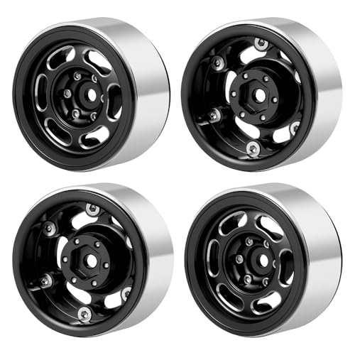 MOHERO 4Pcs 1.3 RC Beadlock Wheel Rims for 1/18 1/24 RC Crawler TRX4M Axial SCX24 Redcat Ascent-18 Upgrade Parts (Black) - color: Black