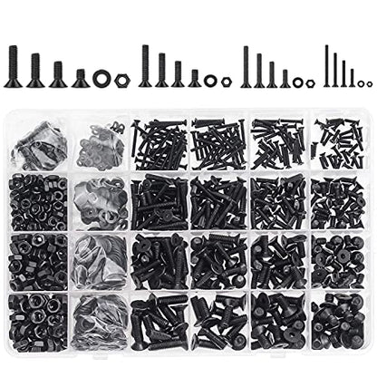 DYWISHKEY 1220 Pieces M2 M3 M4 M5, 10.9 Grade Alloy Steel Hex Flat Head Cap Bolts Nuts Washers Assortment Kit with Hex Wrenches - color: oxide black