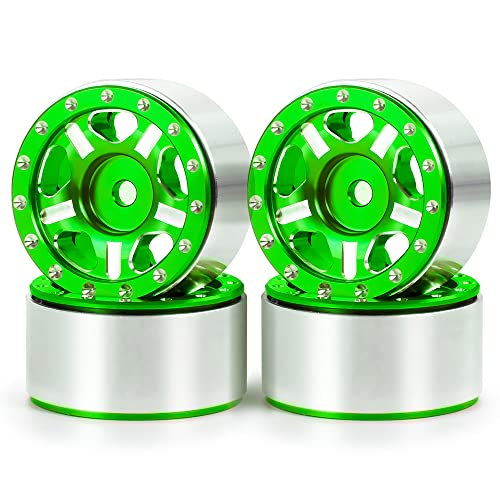 RCLIONS 4pcs Aluminum Alloy 1" Micro Beadlock Wheels Rims for All 1:24 Scale Axial SCX24 RC Crawler Car Upgrades Accessories (Green) - color: Green