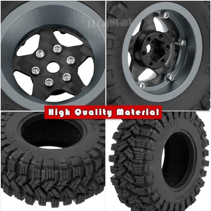 RC 1.2" Carbon Fiber Beadlock Wheels and Tires for 1/18 TRX4M,1/24 SCX24 RC Crawler Car,4PCS Carbon Fiber 1.2 Wheels Rims & Rubber Tires - D - style: 1.2 Tires - (D)