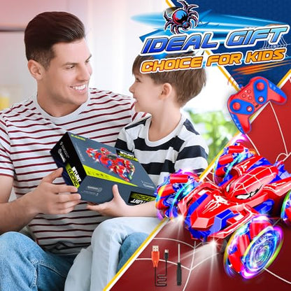 Double Sided Remote Control Car for Boys 4-7, 360° Rotating 2.4GHz Fast Stunt Rechargeable 4WD RC Car Toys for Boys 4-6 5-7 8-13 Outdoor Birthday Halloween Christmas Basket Stuffers Gifts for Kids