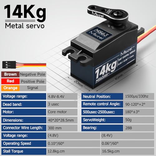RC Digital Servo 14kg Low Profile Servo Metal Gear High Torque (1 | Steering Servo for 1/10 1/12 RC Drift Touring On-Road Cars, Fixed Wing Airplane, Helicopter, Mini Robot Projects