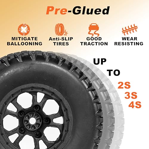 12mm Hex RC Wheels and Tires for Traxxas Slash 4x4 2WD Arrma Senton Tires and Wheels Preglued 1/10 RC Short Course Truck Tires and Wheels with Foam Inserts 4PCS for Redcat HPI HSP Tires