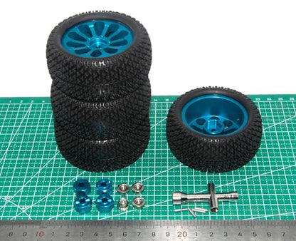 Wheel Rim Tire Compatible with 1/14 1/16 MJX Hyper Go Wltoys Upgrade 16207 16208 14210 Rc Car Aluminum Alloy 12mm Hex Adapter Part(Blue) - color: Blue
