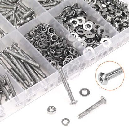 HELIFOUNER 550 Pieces M3 x 6mm /8mm /10mm /12mm /16mm /20mm /25mm, Button Head Socket Cap Screws Bolts Washers Nuts Kit, 304 Stainless Steel - size: 550 Pieces M3 Screw Kit