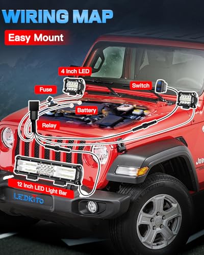 12In LED Light Bar and 2PCS LED Cube Pods Light with Wiring Harness | Spot Flood Combo Beam Triple Row with Rocker Switch Off Road Work Driving Lights for Je-ep Trucks ATV UTV SUV Tractor Pickup - size: LEDKITO 12InCW Light Bar+4In Pod Lights White