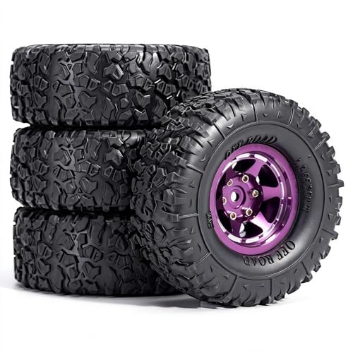 1.3” Aluminum Beadlock Wheels & Mud Terrain Tires Set for 1/18 1/24, -6.0mm Offset RC Crawler Car Fits TRX4M, Axial SCX24 AX24, Redcat Ascent-18, FCX24, 66 x 26mm, Pre-Assembled 4 pcs, Purple - color: Purple