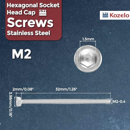 30pcs Socket Head Cap Screws - [M2-0.4 x 32mm] 304 Stainless Steel Allen Socket Drive for Electrical Motor 3D Printing Fan Engine Replacement Use, Silver - size: M2-0.4x32mm