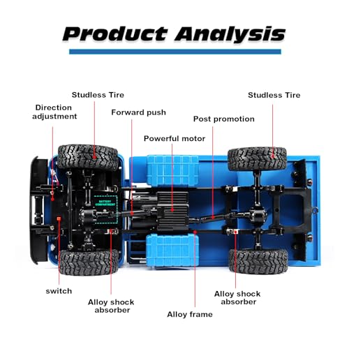 jaming WPL B-24 Remote Control Car,1/16 Full Scale RTR RC Truck Car for Children's,RC Truck 4WD Climbing Off Road Vehicles 2.4GHz RC Crawler Gift for Adults Kids Hobby Toys(B24) - color: Blue