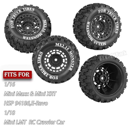 12mm Hex RC Wheel Tires for 1/16 Mini Maxx & Mini XRT,HSP 94186,E-Revo,L0 S1 1/18 Mini LMT RC Crawler Car Truck,RC Drift Wheels,Mini RC Truck Tires 4PCS,Black - color: Black - (12mm Hex Rc Wheel Tires)