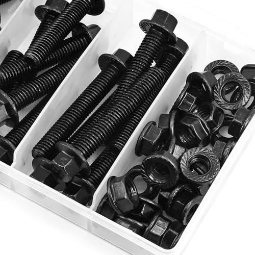Hex Flange Bolts and Nuts Kit, Alloy Steel Grade 10.9, M8 x 1.25, 20mm 30mm 40mm 50mm, Black Oxide, 56 Pieces - color: 56PCS M8 Bolts and Nuts Kit