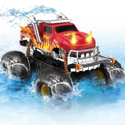 1:16 Waterproof Monster Truck Toys RC Cars Amphibious Remote Control Car Water Blaster Trucks 4WD All Terrain Off-Road Pickup Water Toy for 6-12 Year Old Kids Back-to-School Season - color: Red