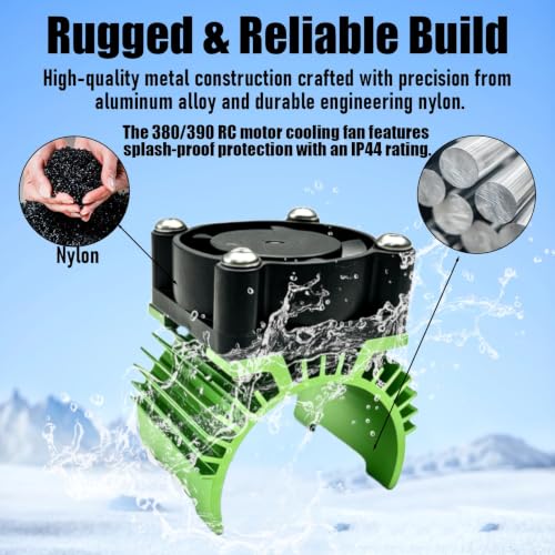 Aluminum 370/380/390 Motor Heatsink Cooling Fan with Y Cable Dupont Fits for 16101 16102 16103 16104 16106 16201 SCY JJRC C8805 MJX HBX HSP Wltoys Himoto Redcat 1/16 1/18 RC Car, (Green) - style: Green