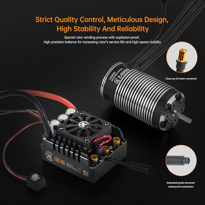 XC E4990 Motor & E6 Sensored Brushless ESC Combo for RC Car,3-8S Lipo,200A Continuous Current,Supprot APP Control,Applicable to:1/6 On-Road,Off-Road,Short Course,1/7 Monster(Heavy Load)