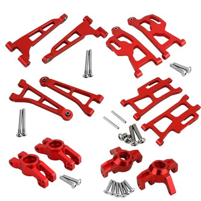 Aluminum Front Rear Swing Arm & Steering Knuckle C-Hub Kit Compatible with 1/14 MJX Hyper Go 14210 14209 H14BM RC Upgrade Parts (red) - color: Red