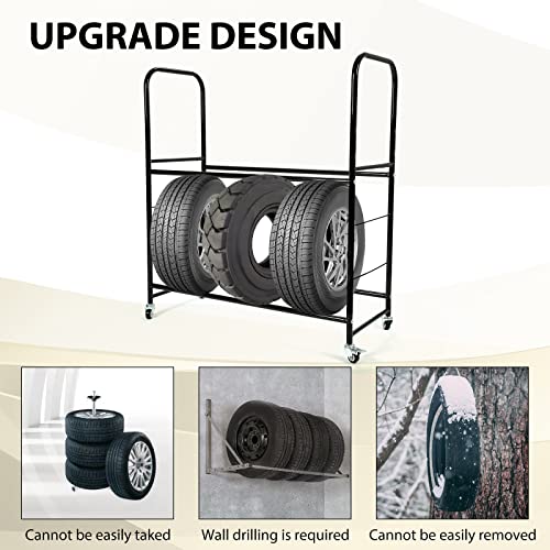 KUAFU 45''H X 20''D X 46''W Tire Storage Rack Garage Shelving Steel Rolling | Tire Stand with Wheels & Protective Cover 8 Tires Capacity Adjustable Height