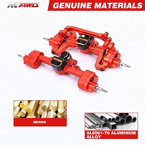 RCAWD All Metal Front Rear Axles with Center Drive Shaft and Diff Gear for 1/24 ECX Barrage Portal Axle RGT FTX Series RC Crawler Upgrades Parts Red - color: Red