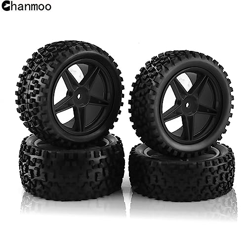 1/10 RC Off Road Tires and Wheels Rims 12mm Hex Set Front and Rear 87mm Rubber Buggy Tyres Foam Inserts for 1:10 Off-Road Car HSP Kyosho HPI Tamiya HSP 94107 94166 94106 94155 4PCS (Black) - color: Black