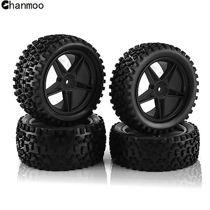 1/10 RC Off Road Tires and Wheels Rims 12mm Hex Set Front and Rear 87mm Rubber Buggy Tyres Foam Inserts for 1:10 Off-Road Car HSP Kyosho HPI Tamiya HSP 94107 94166 94106 94155 4PCS (Black) - color: Black