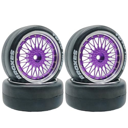 1/10 RC Drift Smooth Tires OD 2.56" & Aluminum Wheels 12mm Hex Hard Drift Racing Tyres for 1:10 1/12 Rally Street On Road Touring Car TT01 TT02 XV02 XV01 TA06 KYOSHO PTG2 4PCS (Purple) - color: Purple