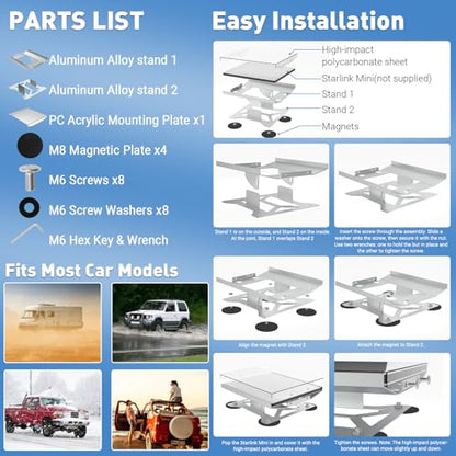 Wayona 265lbs Starlink Mini Magnetic Roof Mount Kit for Cars Lightweight Aluminum High-Strength PC Cover Plate for Vehicle RV Truck, Starlink Mini Hood Mount with Tilt Adjustment