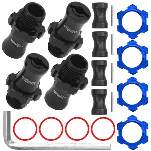 ShareGoo Metal +10mm Extended 17mm Splined Wheel Hex Hub Adapter Compatible with 1/10 Slash 2WD 4X4 Rustler Stampede Bandit 2WD 4X4 RC Car (Blue) - color: Blue