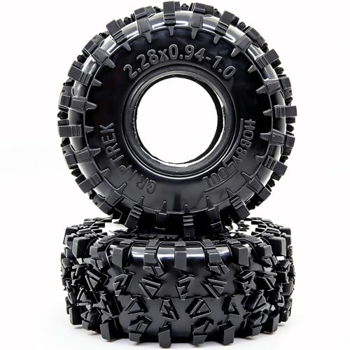 HOBBYSOUL 58mm Griptrek 1.0" Tires 4-Pack For RC Crawler TRX4M SCX24 AX24 | Super soft sticky mud tires with foam inserts,For 1/18 TRX4M & 1/24 AX24 FCX24 Enduro24 micro rock crawlers Upgrades - size: 1.0 tires - 58mm Tall