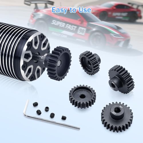 Metal Steel M1 Pinion Gear Sets 22T 23T 24T 25T 26T for 5mm Shaft Motor Gears with Hex Key for 1/8 RC Car Brushless Brush Motor Parts - size: 22T 23T 24T 25T 26T