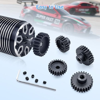 Metal Steel M1 Pinion Gear Sets 22T 23T 24T 25T 26T for 5mm Shaft Motor Gears with Hex Key for 1/8 RC Car Brushless Brush Motor Parts - size: 22T 23T 24T 25T 26T
