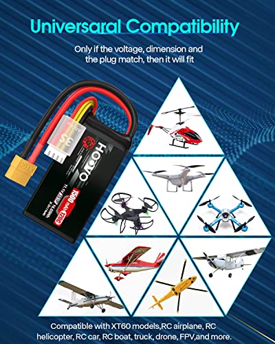 HOOVO 3S 120C 11.1V 1500mAh LiPo Battery with XT60 Plug(2 Pack) | for FPV Racing RC Quadcopter Helicopter Airplane Multi-Motor Hobby DIY Parts