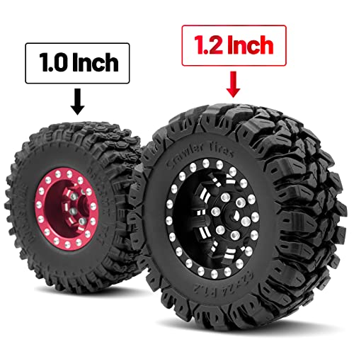 OGRC 1.0 Plus (1.2 Inches) Beadlock Wheels 7mm Negative Offset Wheel Rims SS Super Soft Sticky Tires for TRX4M SCX24 FCX24 AX24 1/24 1/18 RC Crawler Car - 62 * 24mm (Black) - color: Black