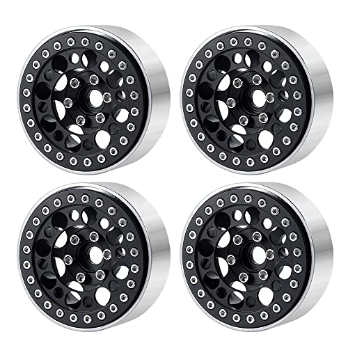 4pcs 2.2inch Aluminum RC Beadlock Wheel Replacement Ring for 1/10 RC Crawler Car 2.2" Wheels Rim (Black) - color: Black