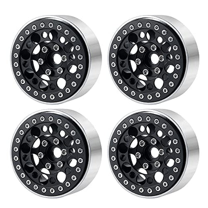 4pcs 2.2inch Aluminum RC Beadlock Wheel Replacement Ring for 1/10 RC Crawler Car 2.2" Wheels Rim (Black) - color: Black