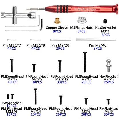 260PCS Repair Tool Kit M2 M2.5 Fastener Screw Bolts Hex Wrench Swing Arm Pins Ball Head Screw Compatible with WLtoys 1/18 A949 A959 A969 A979 K929 RC Car