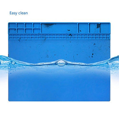 Handook Silicone Soldering Mat, Repair Mat, 16 x 12 Inch, Blue | Heat Resistant 932°F, For Cellphone, Computer, PCB Board, Watch, Electronic Repair Mat, For Soldering Station Iron Gun - color: Blue