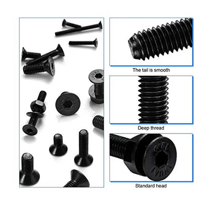 NINDEJIN Hex Socket Flat Head Screw M2 M3 M4 M5 Bolts Nuts and Washer Assortment Kit, 1060 PCS Metric Screws with 4 PCS Allen Wrenches, Small Black Machine Screws Set, 12.9 Carbon Steel - size: 1060 Hex Flat Head Socket Screws Nuts